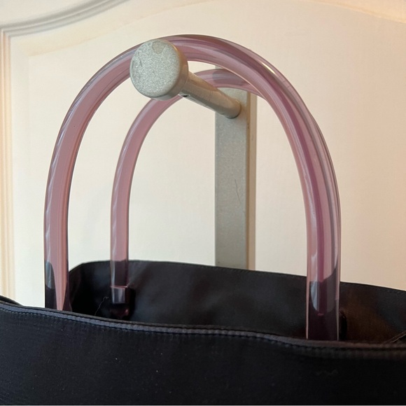 6. PRADA Milano Black Satin Top Lucite Double Handle Bag w Authentication Cards - Picture 9 of 16